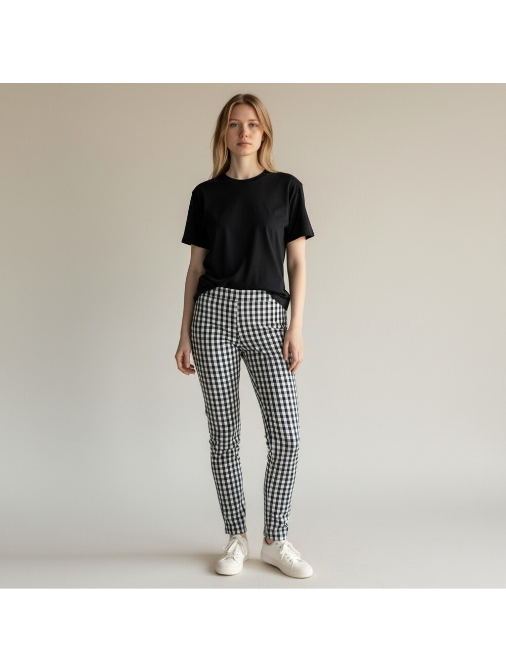 A New Day Pants Women 10 Black Plaid Zipper High Rise Flat Front Skinny Stretch